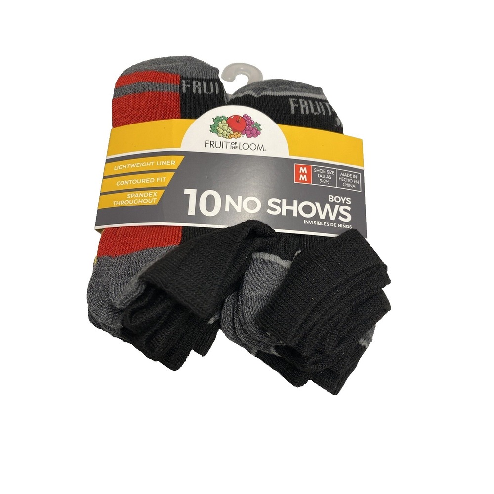 fruit of the loom boys no show ankle socks black 10 pairs size medium shoe 9-2.5